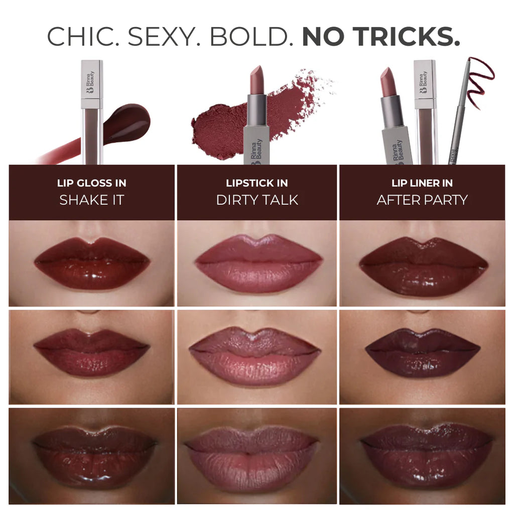 RINNA BEAUTY/ KIT PARA LABIOS : BRILLO, DELINEADOR Y LABIAL- COLOR: THE SAHA LIPKIT