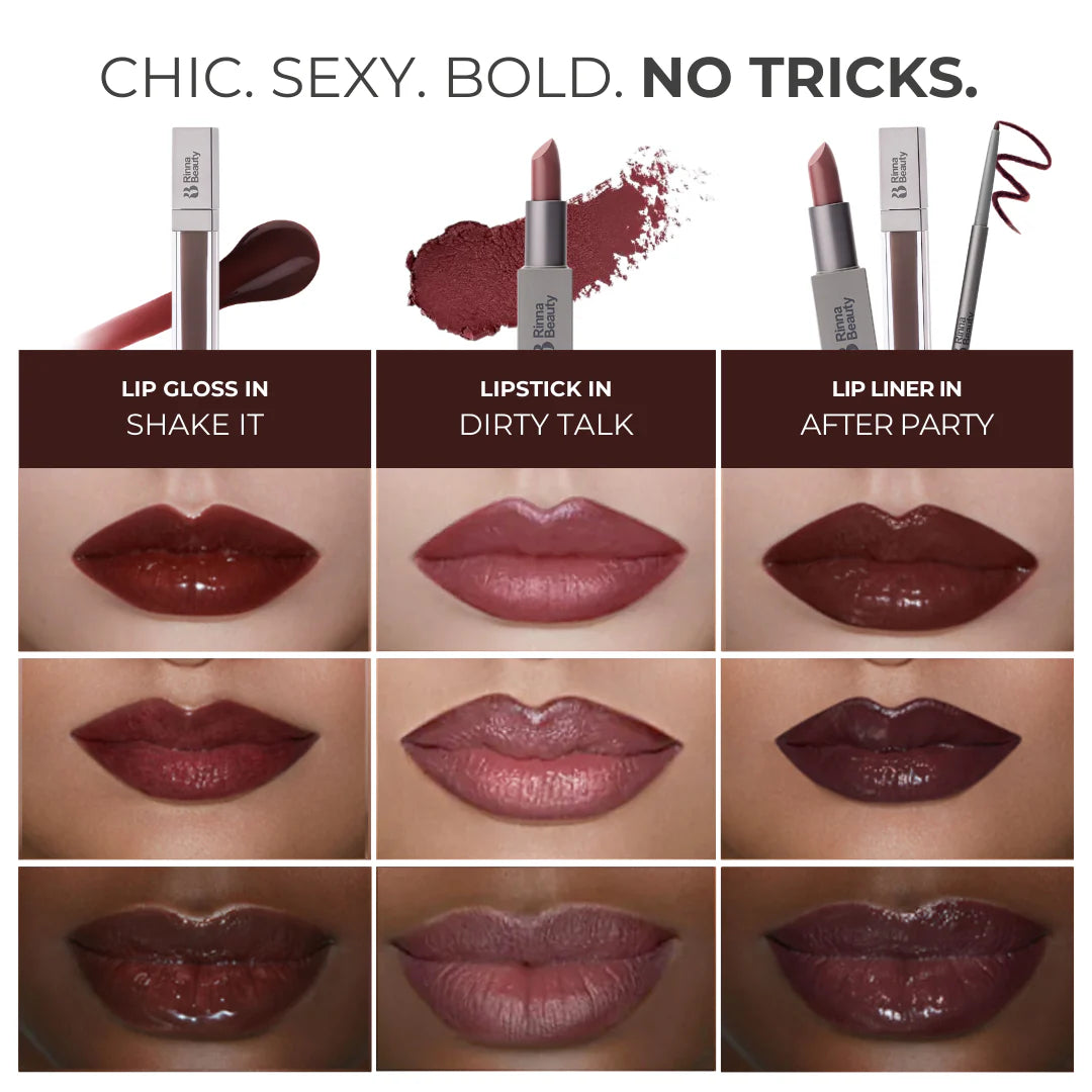 RINNA BEAUTY/ KIT PARA LABIOS : BRILLO, DELINEADOR Y LABIAL- COLOR: THE SAHA LIPKIT